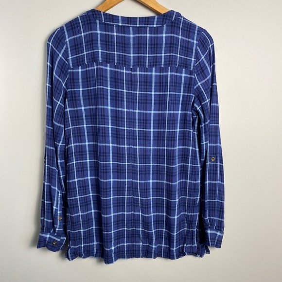 Nine West Jeans Womens Blue Plaid Long Sleeve V-Neck Pull Over Shirt Size Medium - Picture 6 of 15